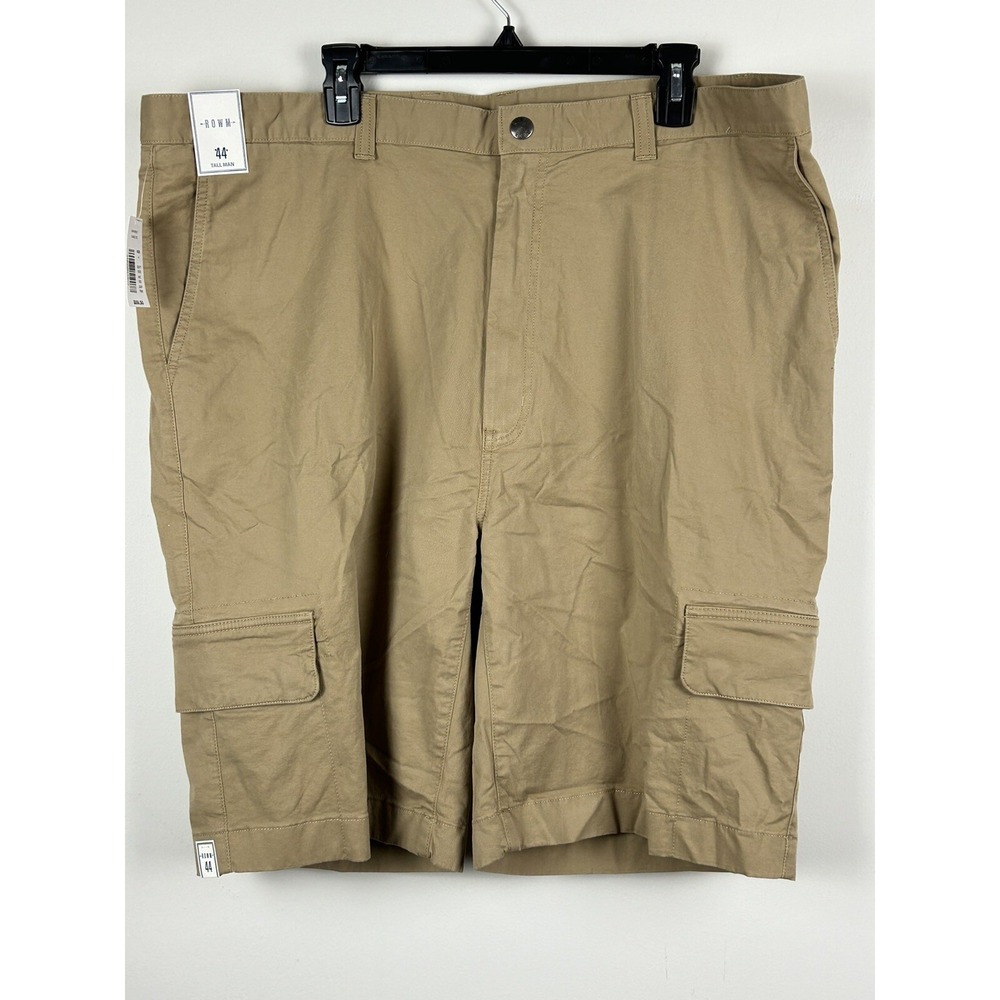 NWT ROWM Tall Man Tan Flat Front Stretch Cargo Shorts Size 44 Tan 6 Pockets 10"